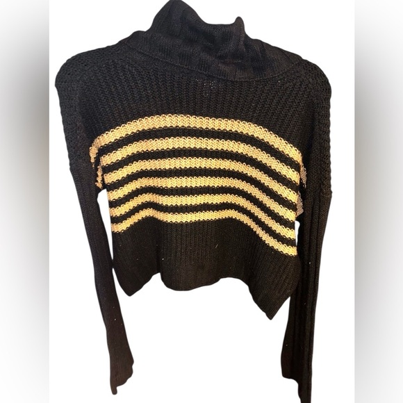 SO Black and Gold Striped Turtleneck Sweater - Picture 1 of 3